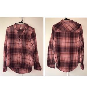Plaid front tie long sleeve